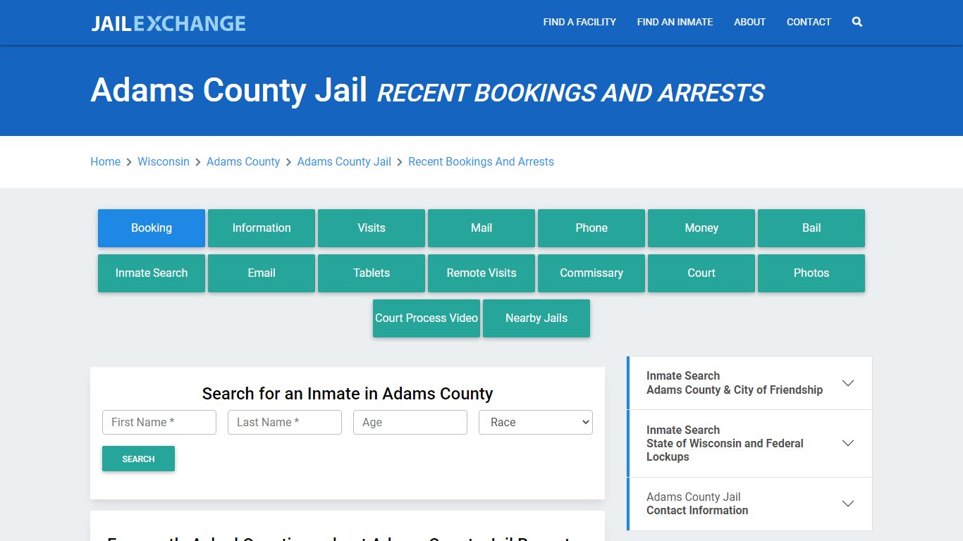 Adams County Jail WI Recent Arrests and Bookings - Jail Exchange