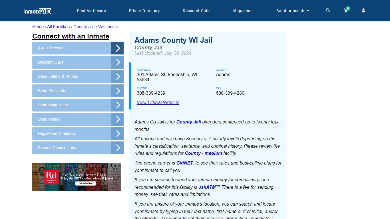 Adams County WI Jail - Inmate Locator