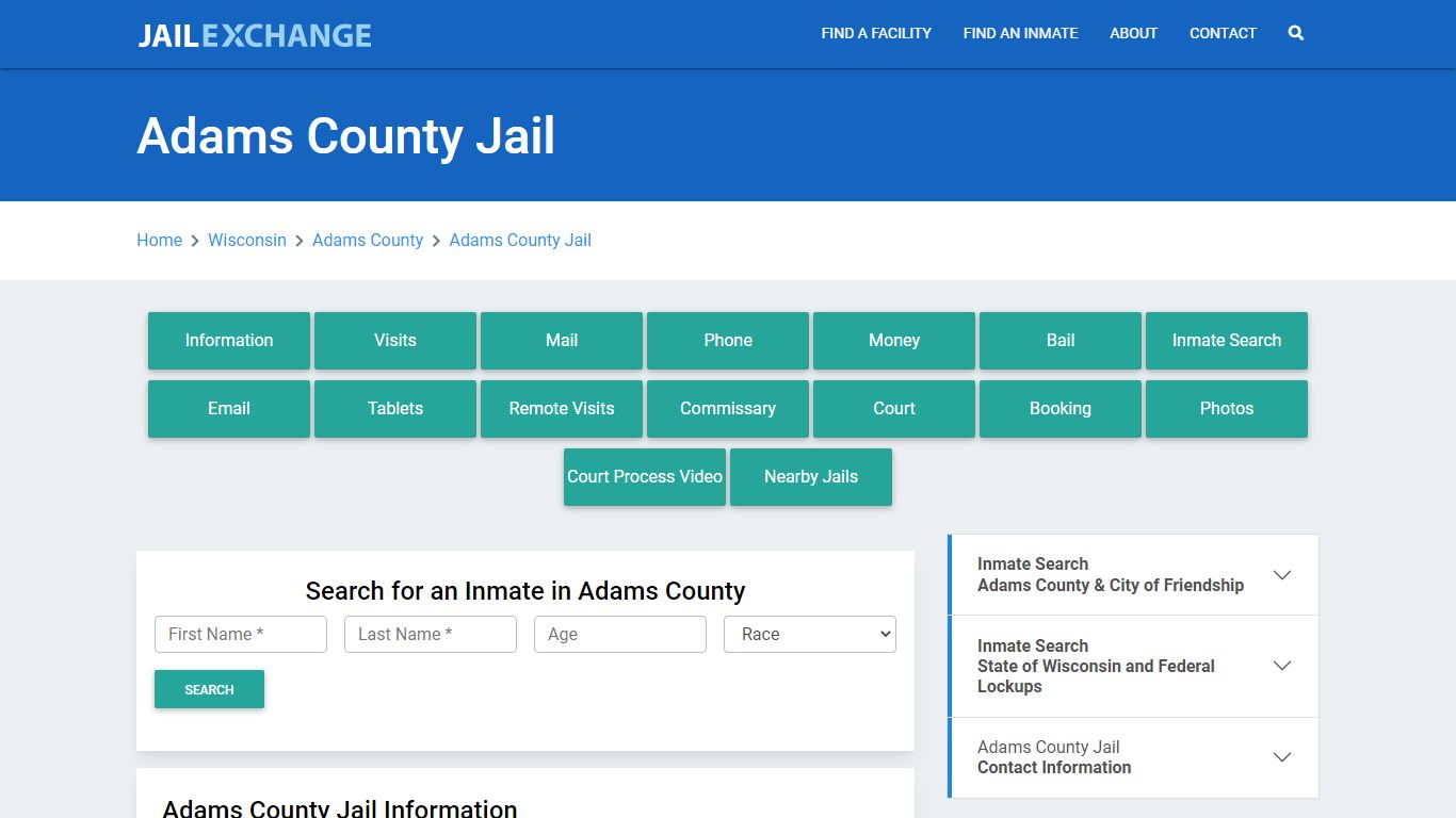 Adams County Jail Roster Lookup, WI, Inmate Search